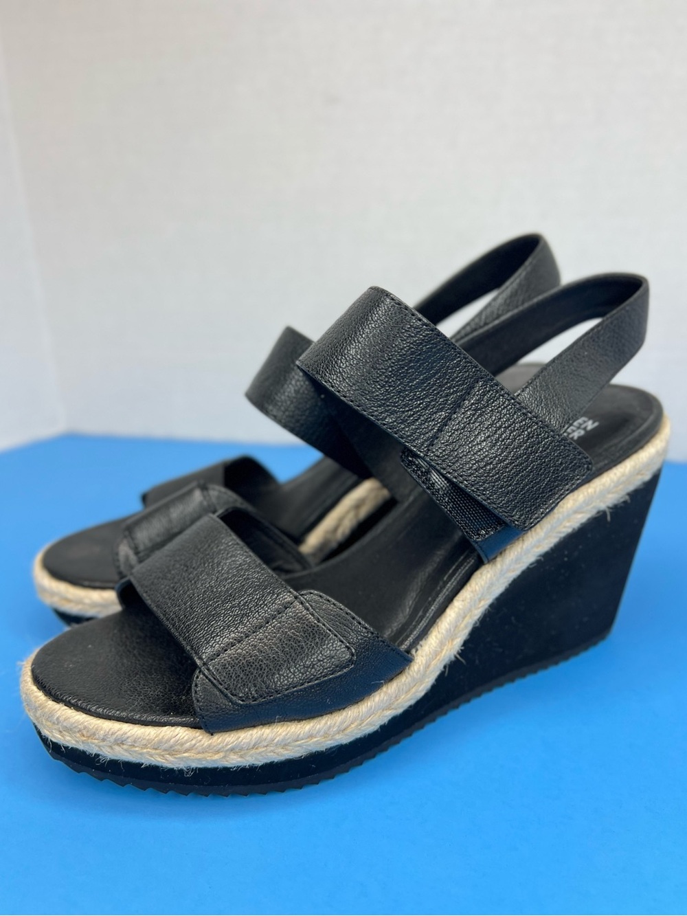 Eileen Fisher Winnie Womens Tumbled Leather Wedge Espradilles Black Sz 8M LKNW